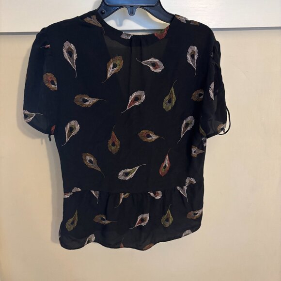 Madewell Silk top peacock feathers Alexa Chung blouse top cocktail button - Picture 4 of 4